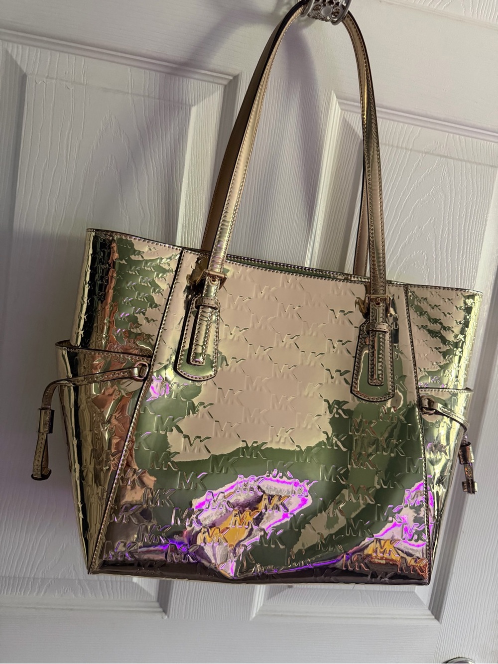 Michael Kors Iridescent Metallic MK-Embossed Tote - Picture 5 of 14